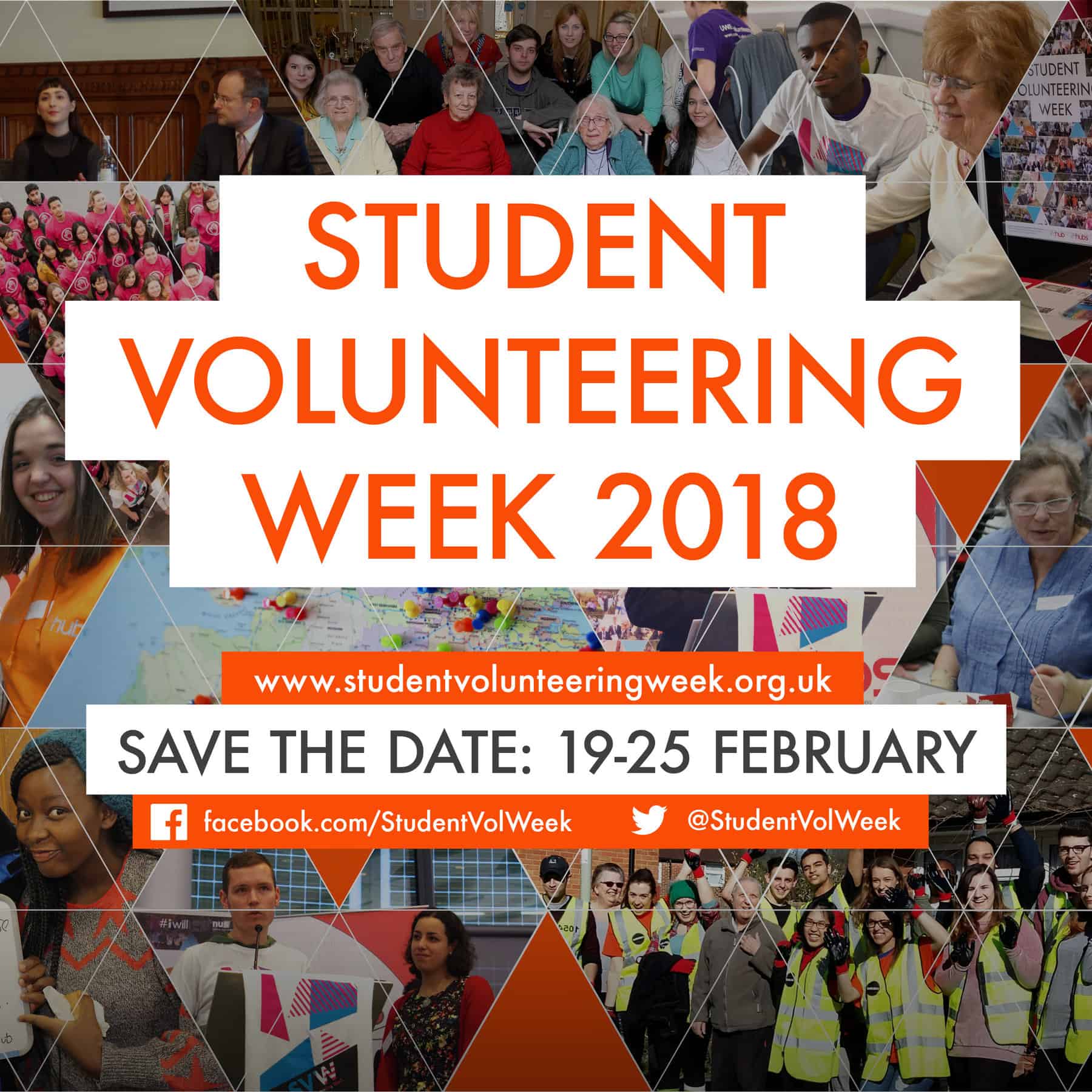 Graphic announcing that Student Volunteering Week 2018 will take place from 19th - 25th February.
