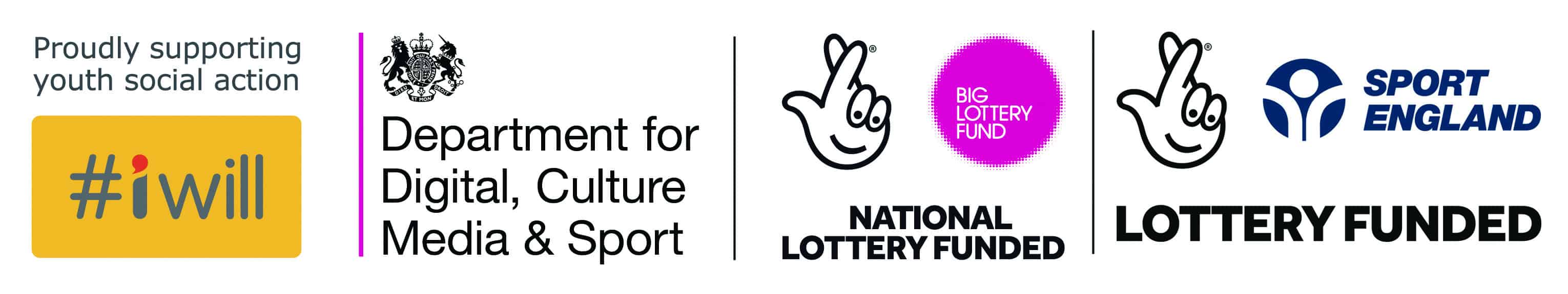 #iwill, DCMS, National Lottery and Sport England Logos