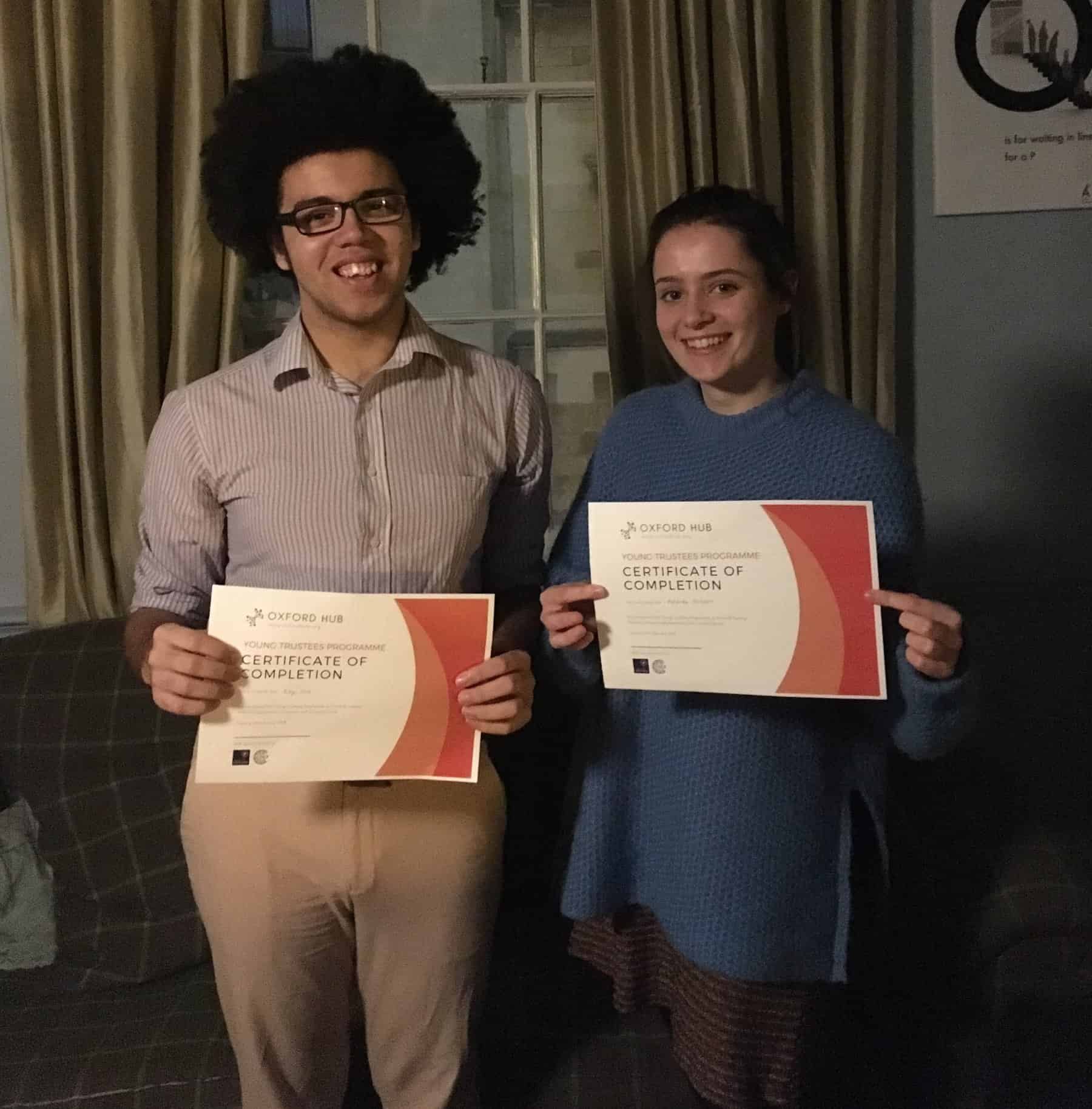 Students with certificates from the Oxford Hub Young Trustee Programme