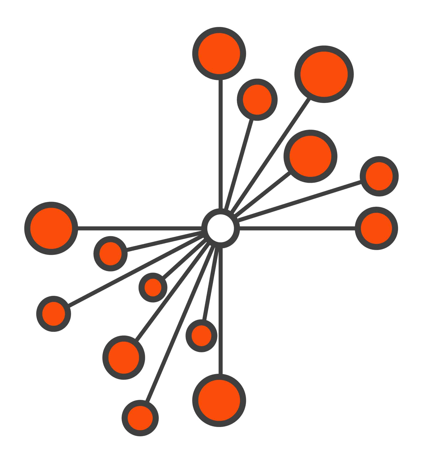 The Student Hubs spokes logo shows 14 orange circles connected to a central white circle by dark grey lines.